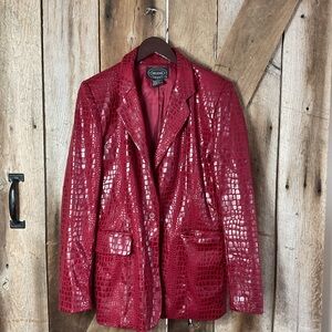 Vintage 90's Selene Red Croc-Embossed Women's Jacket Size Large